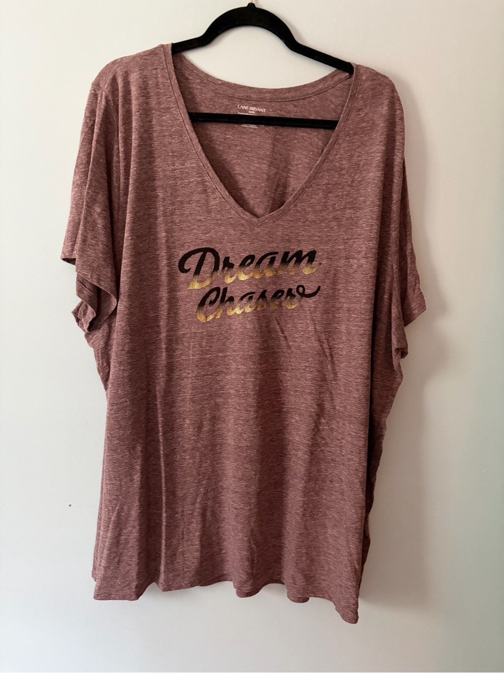 Lane Bryant V-Neck Tee - Dusty Mauve with Gold Script